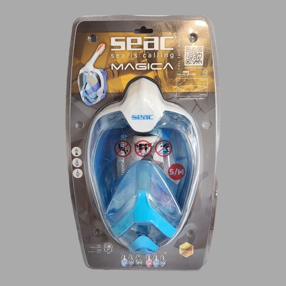 NEW Seac Magica Full Face Snorkeling Mask White/Blue Size S/M 4-4.5" Chin to Eye - Picture 1 of 8